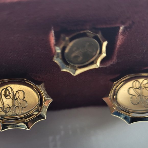 Vintage Monogrammed Anson Gold-tone Cuff-Links Tie-Tack Set in Original Box - Picture 6 of 7
